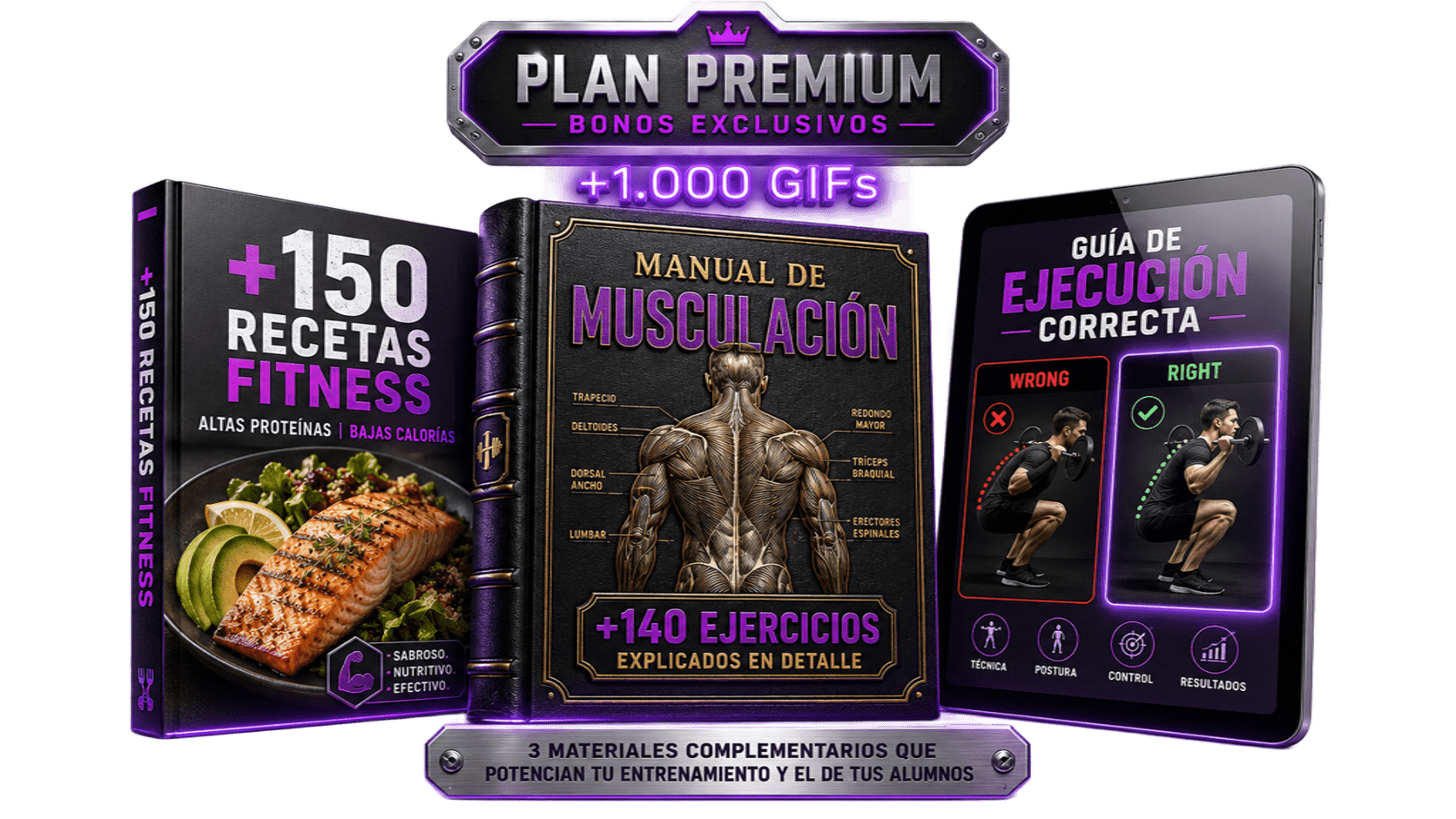 Bonos del Plan Premium - Recetas Fitness, Manual de Musculación y Guía de Ejecución